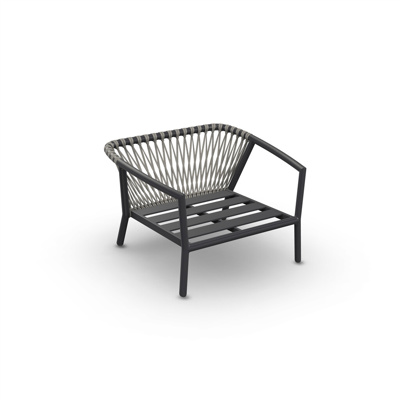 Kapra Sofa 1-Seat Lounge Chair Alu Charcoal Mat Rope Beige Uni Open Cross Weaving 