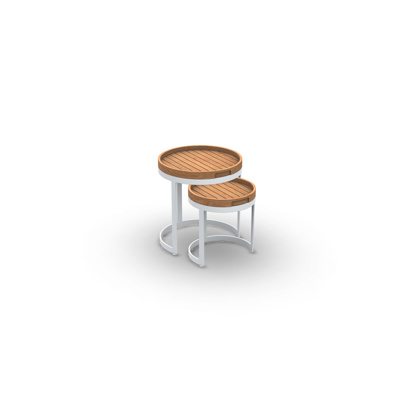Bertus Side Table Set Alu White Mat Teak Wood D35+45