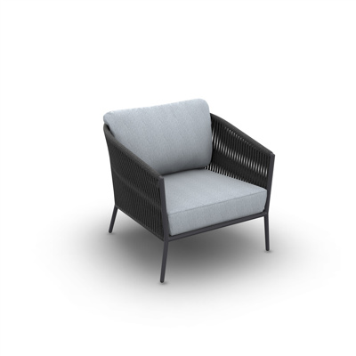 Fortuna Rope Sofa 1-Seat Lounge Chair Alu Charcoal Mat Rope Charcoal Black Straight Weaving Cushion Seat + Back Single Sunbrella Natte Grey Chine QDF