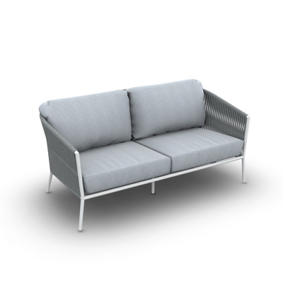 Fortuna Rope Sofa 2,5-Seat Alu White Mat Straight Weaving Cushion Seat + Back Single Sunbrella Natte Grey Chine 