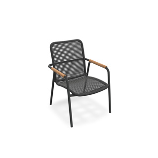 Durham Stackable Arm Chair Alu Charcoal Mat Open Weaving Charcoal Black Teak Armrest