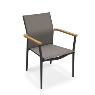 Loya Stackable Arm Chair Alu Charcoal Mat Batyline Taupe Teak Armrest