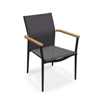Loya Stackable Arm Chair Alu Black Mat Teak Armrest Batyline Dark Grey