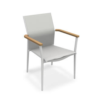Loya Stackable Arm Chair Alu White Mat Batyline Light Grey Teak Armrest 