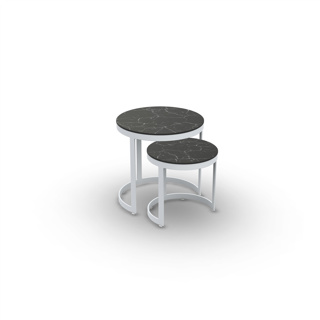 Bertus Side Table Set Alu White Mat Ceramic Black Marble D35+45 