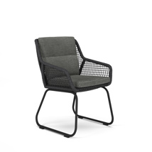 Alden Arm Chair Aluminium Seat/Stainless steel Base Charcoal Mat Full Weaving Rope Charcoal Black Open Weaving Seat + Back Cushion Sunproof Fontelina Dark Grey 